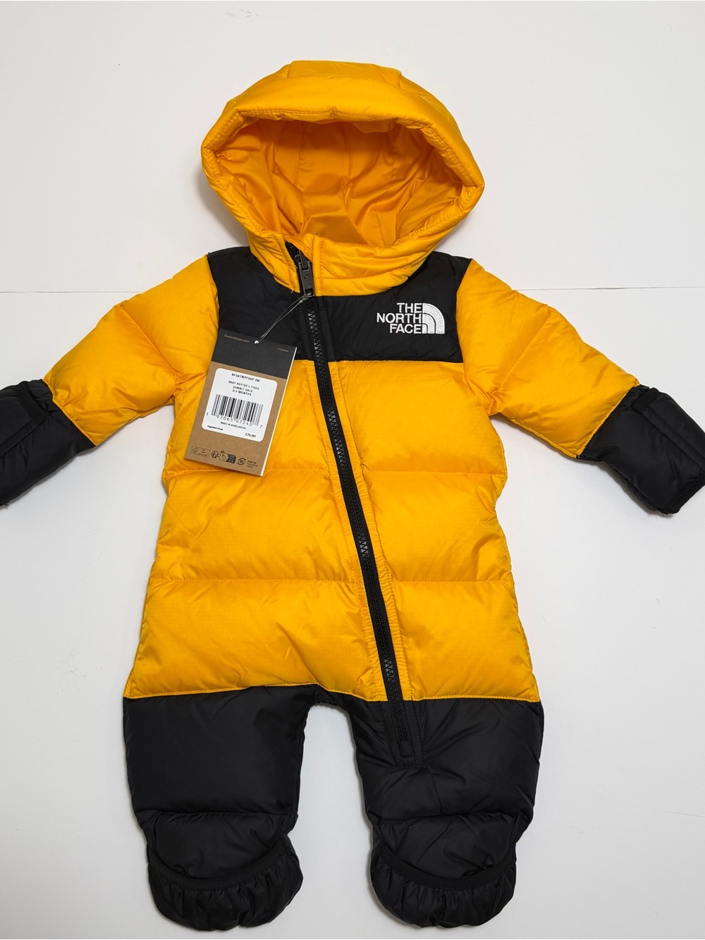 The North Face Baby Nuptse One-Piece Snowsuit Summit Gold Sz 0-3M NEW $175